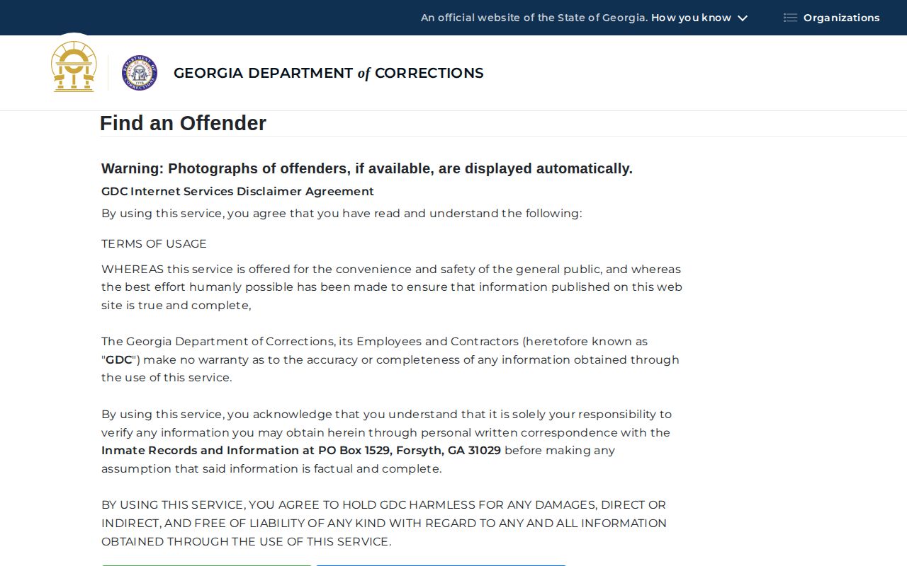 Georgia corrections search for Lanier County released inmate records