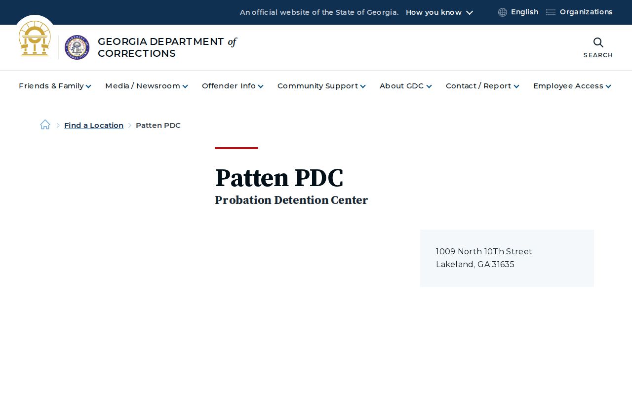 Georgia Department of Corrections Patten PDC location page