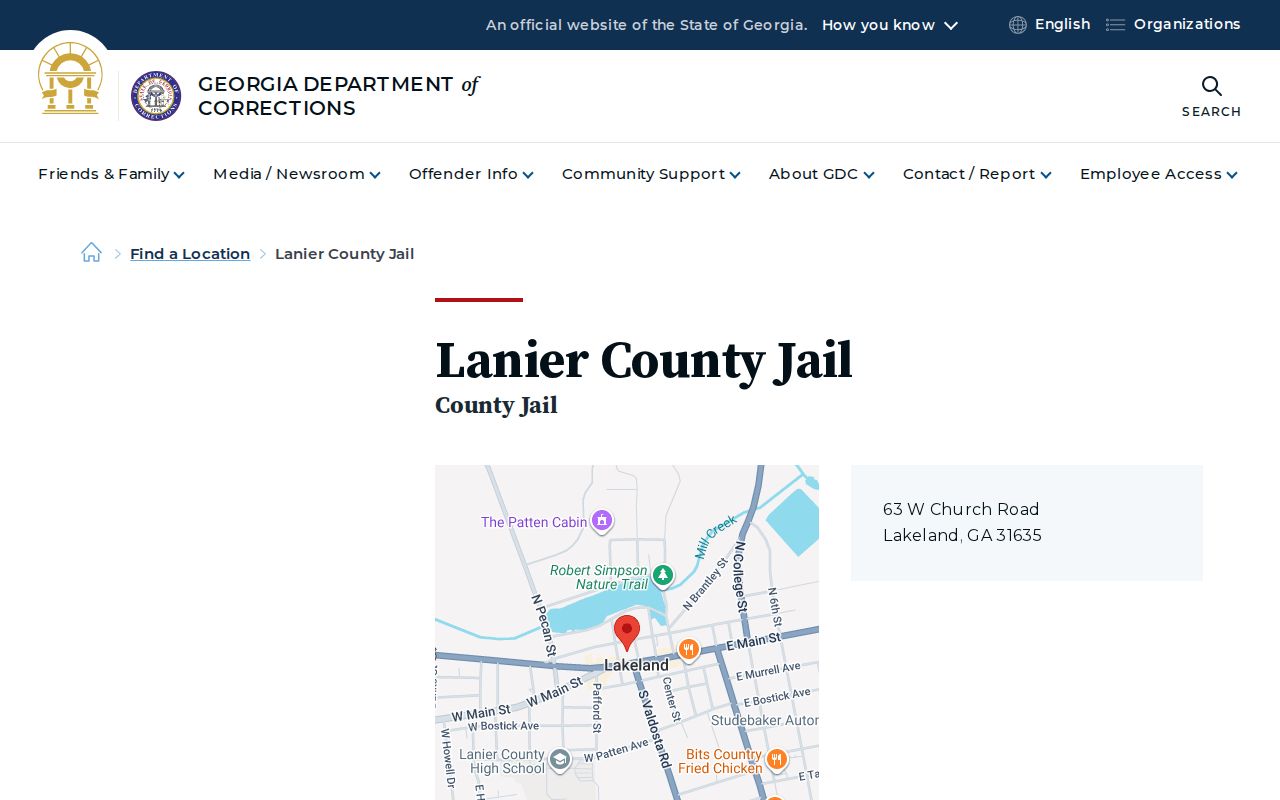 Official Lanier County Jail release records location listing