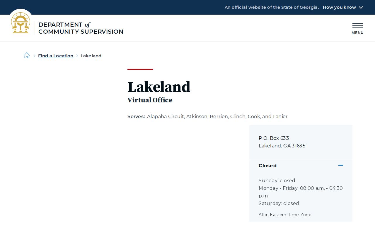 Lanier County post-release supervision DCS Lakeland office
