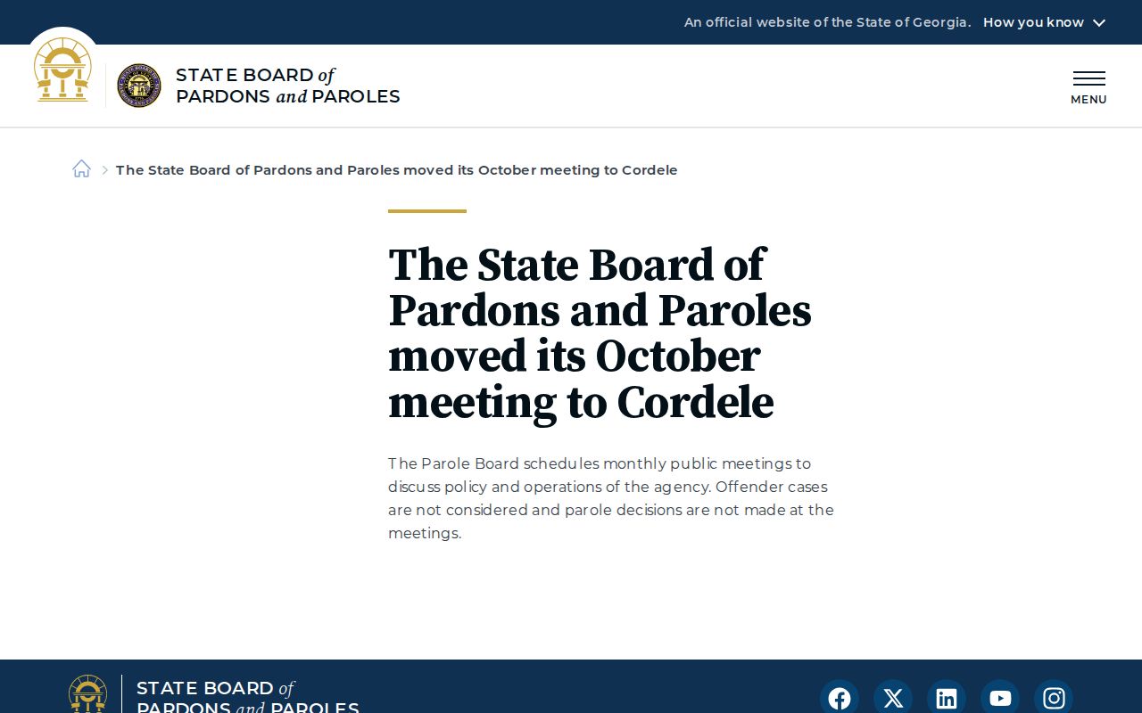 Georgia State Board explanation that public meetings do not decide offender cases