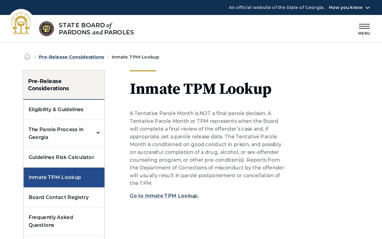 Lanier County post-release supervision TPM lookup explanation